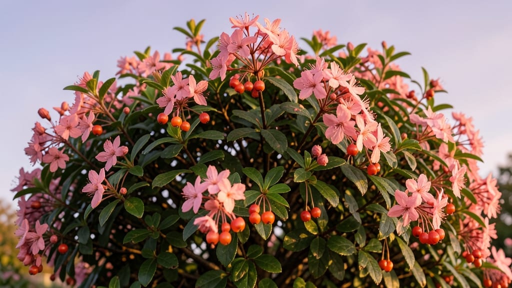 Coralberry Bush with Star-Shaped Pink Flowers