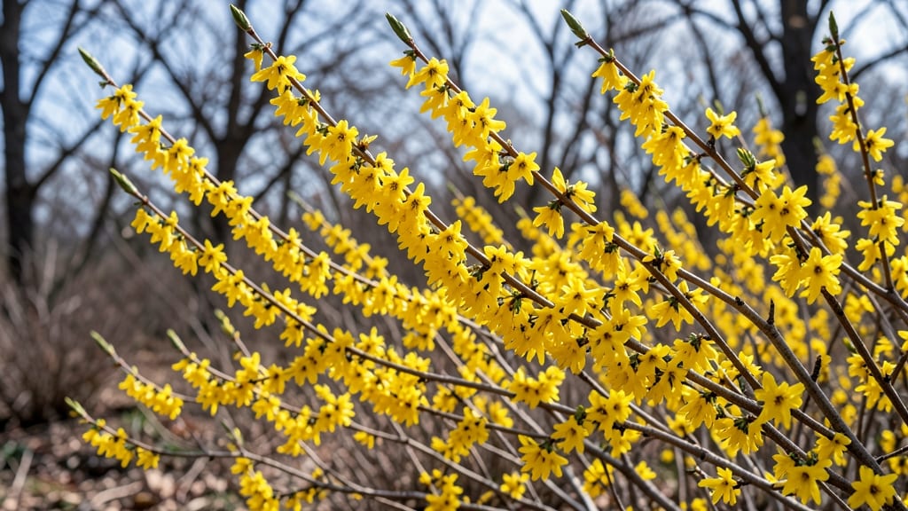 Forsythia Shrub with Golden Honeysuckle-Like Clusters