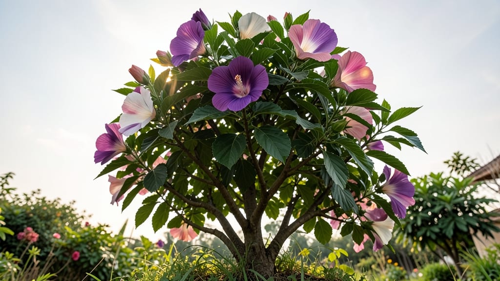 Hibiscus Syriacus with Purple Blooms