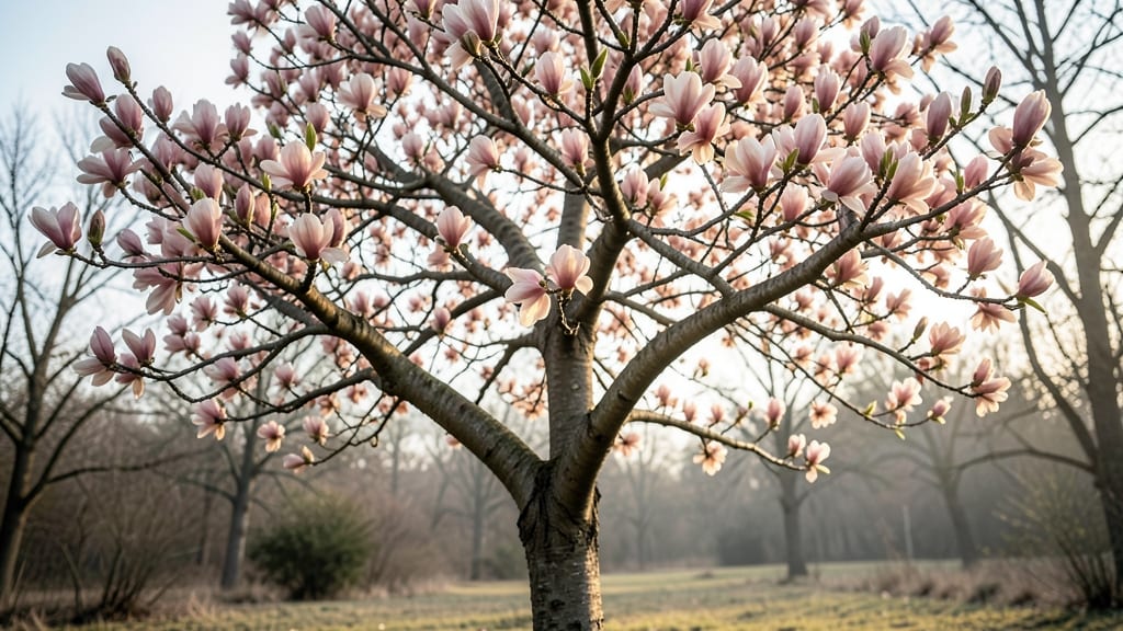 Magnolia Soulangeana with Pink and White Flowers