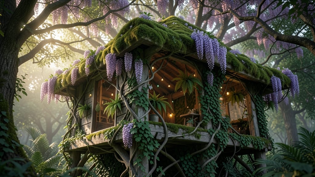Hanging Moss and Vine Canopy Tree House