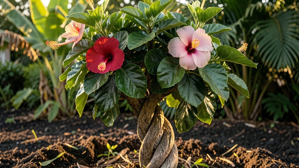 Braided Hibiscus Tree Full Grown: Living Room Canopy With Tropical Elegance